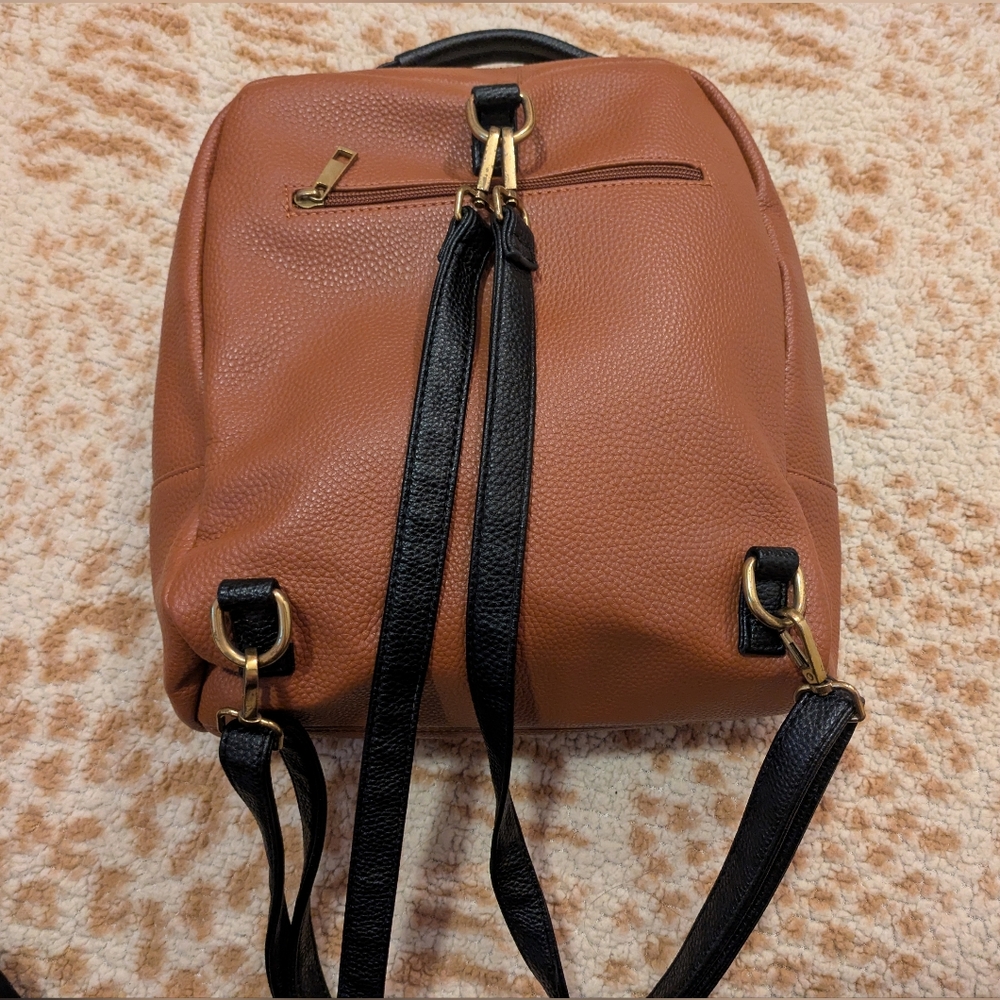 Roolee Caramel Leather Front Zip Backpack Purse